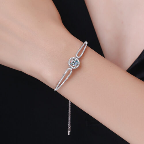 Vòng Tay Hình Tròn Cao Cấp Đính Kim Cương Moissanite 1 Carat Bạc S925 VDN025