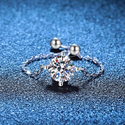 Nhẫn Nữ Cá Tính Đính Kim Cương Moissanite 1 Carat Bạc S925 NHN040