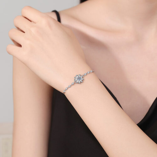 Vòng Tay Hoa Hướng Dương Đính Kim Cương Moissanite Bạc S925 VDN032