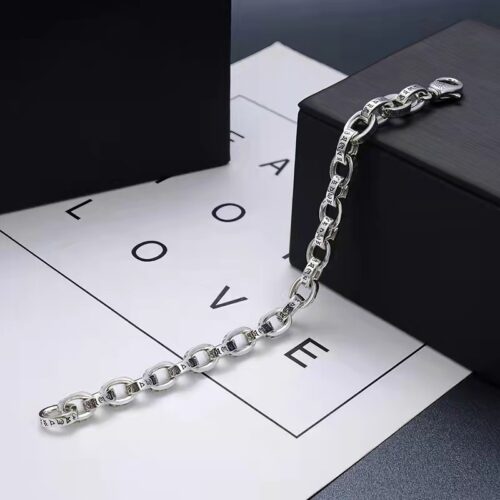 Vòng Tay Khóa Lò Xo Ký Tự May Mắn Bạc Thái S925 VDB017 18cm 26.5g
