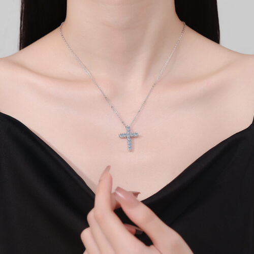 Vòng Cổ Chữ Thập Đính Kim Cương Moissanite Bạc S025 DCN055