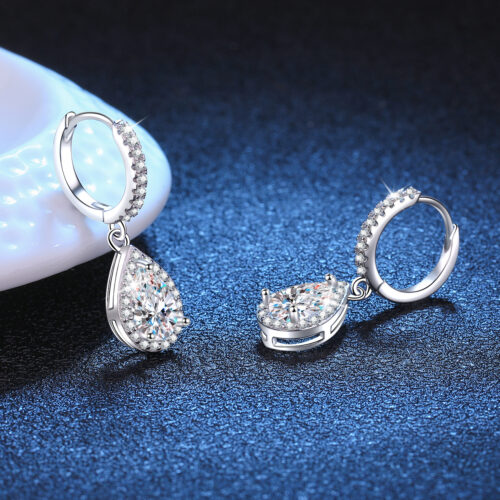 Hoa Tai Giọt Nước Đính Kim Cương Moissanite 1 Carat Bạc S925 BTN063