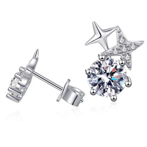 Hoa Tai Ngôi Sao Đính Kim Cương Moissanite Bạc S925 BTN043