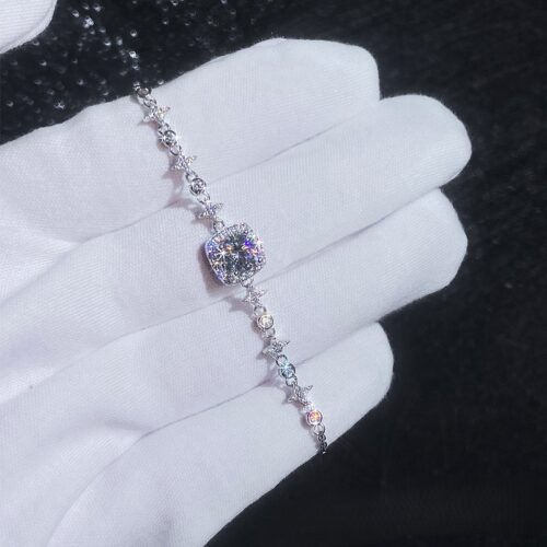 Lắc Chân Ngôi Sao Và Mặt Trăng Đính Kim Cương Moissanite Bạc S925 VDN037