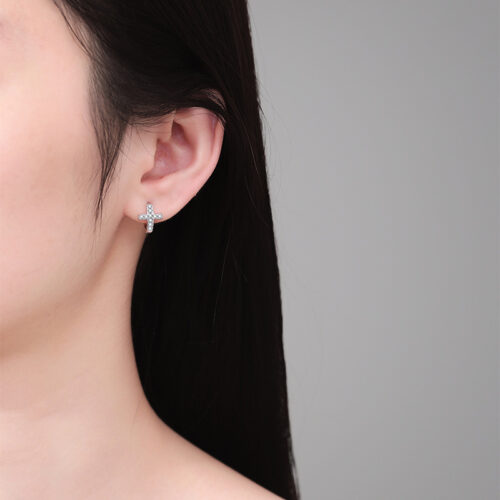 Bông Tai Kiểu Hàn Đính Kim Cương Moissanite Bạc S925 BTN055