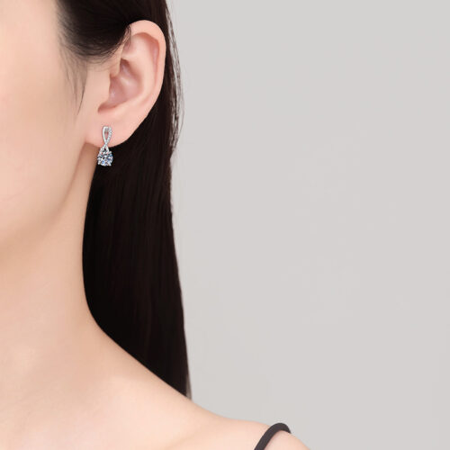 Bông Tai Chéo Cao Cấp Đính Kim Cương Moissanite 1 Carat Bạc S925 BTN069