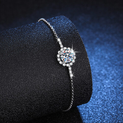 Lắc Chân Hoa Cúc Đính Kim Cương Moissanite 1 Carat Bạc S925 VDN026