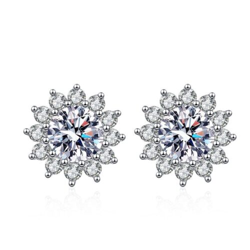 Bông Tai Hoa Hướng Dương Đính Kim Cương Moissanite Bạc S925 BTN040 50 Điểm