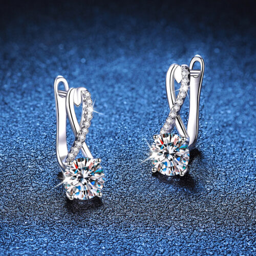 Bông Tai Chéo Cao Cấp Đính Kim Cương Moissanite 1 Carat Bạc S925 BTN069