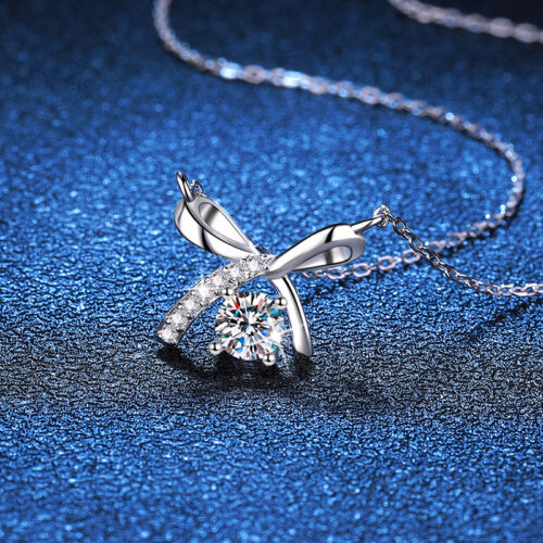 Dây Chuyền Nơ Khí Chất Đính Kim Cương Moissanite Bạc S025 DCN059