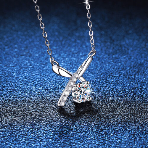 Dây Chuyền Nơ Khí Chất Đính Kim Cương Moissanite Bạc S025 DCN059