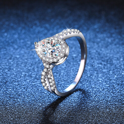 Nhẫn Giọt Nước Đính Kim Cương Moissanite 1 Carat Bạc S925 NHN047