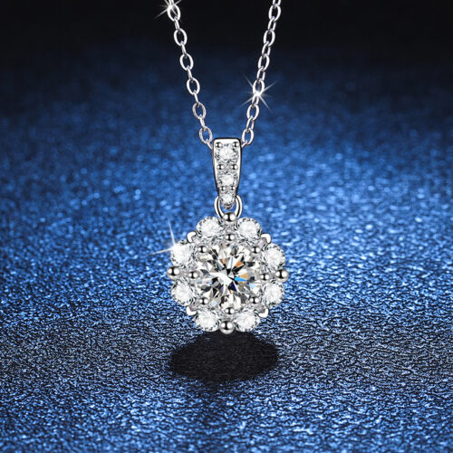 Dây Chuyền Hoa Mặt Trời Đính Kim Cương Moissanite 1 Carat Bạc S925 DCN045