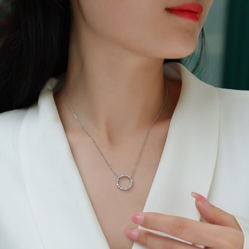 Vòng Cổ Hình Tròn Chất Đính Kim Cương Moissanite Bạc S925 DCN110