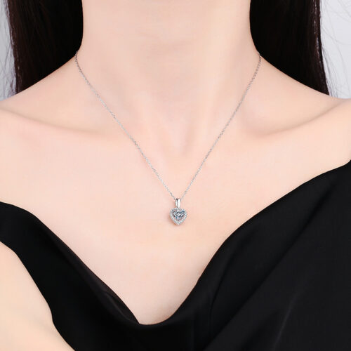 Dây Chuyền Hình Trái Tim Đính Kim Cương Moissanite 1 carat Bạc S925 DCN065