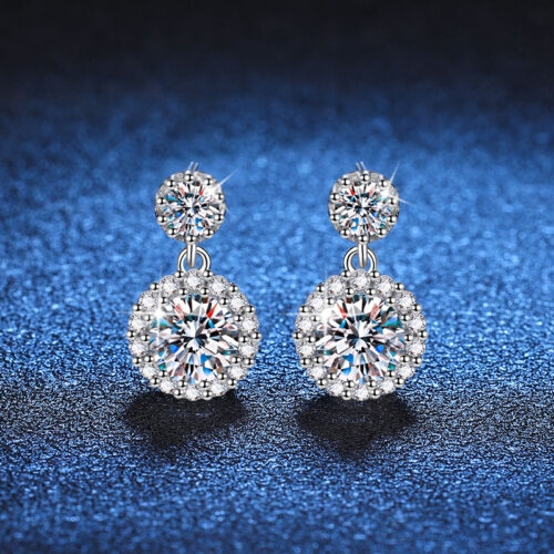 Hoa Tai Tròn Khí Chất Kim Cương Moissanite 1 Carat Bạc S925 BTN026 Màu Bạc