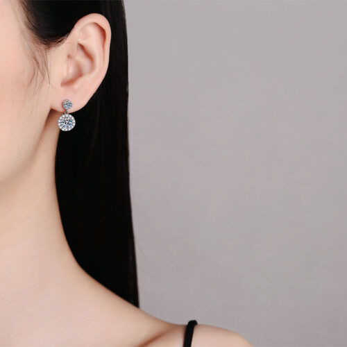 Hoa Tai Tròn Khí Chất Kim Cương Moissanite 1 Carat Bạc S925 BTN026 Màu Bạc