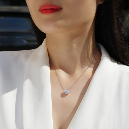Dây Chuyền Nữ Khí Chất Đính Kim Cương Moissanite 2 Carat Bạc S925 DCN082