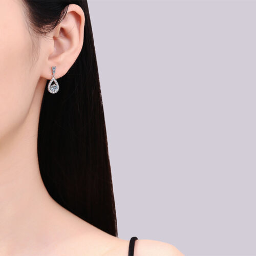Hoa Tai Hình Giọt Nước Đính Kim Cương Moissanite Sang Trọng S925 BTN066 50 Điểm