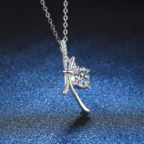 Vòng Cổ Nơ Đính Kim Cương Moissanite Lấp Lánh Bạc S925 DCN047