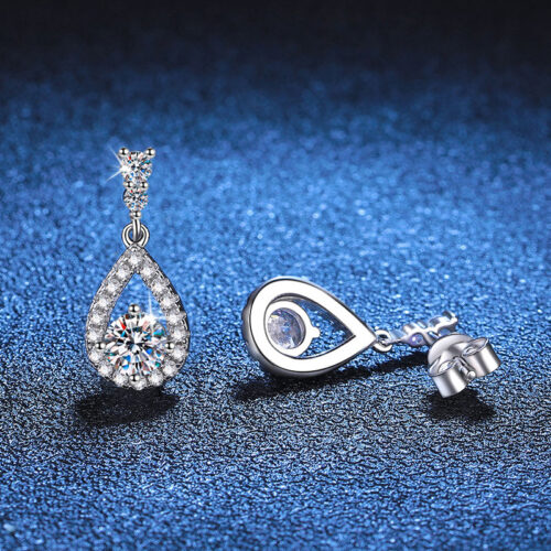 Hoa Tai Hình Giọt Nước Đính Kim Cương Moissanite Sang Trọng S925 BTN066 50 Điểm