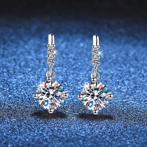 Bông Tai Bạc S925 Đính Kim Cương Moissanite BTN019 1 Carat