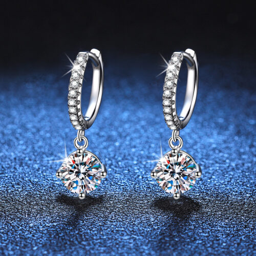 Bông Tai Khảm Kim Cương Moissanite Cao Cấp Bạc S925 BTN030 Mẫu 50 Điểm