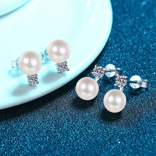 Hoa Tai Ngọc Trai Đính Kim Cương Moissanite Bạc S925 BTN031 30 Điểm