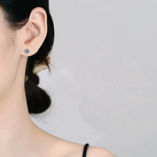 Bông Tai Bạc S925 Kim Cương Moissanite 1 Carat BTN014
