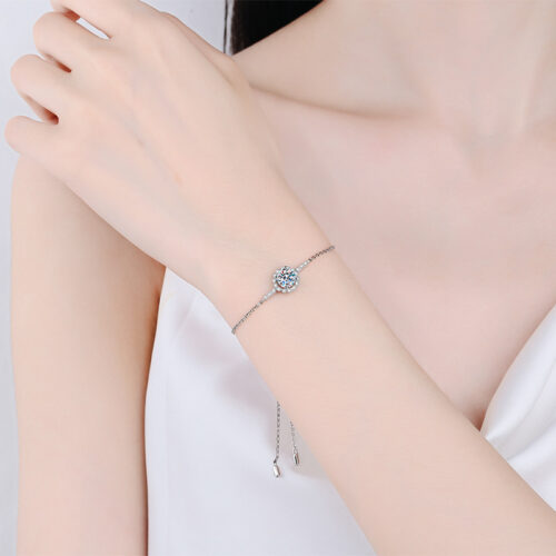 Lắc Chân Hoa Cúc Đính Kim Cương Moissanite 1 Carat Bạc S925 VDN026