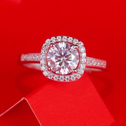 Nhẫn Vuông Nữ Đính Kim Cương Moissanite 1 Carat Bạc S925 NHN073