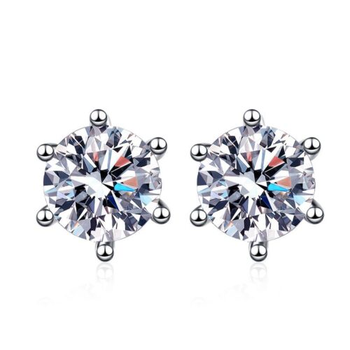 Bông Tai Sáu Móng Bạc S925 Kim Cương Moissanite 2 Carat BTN015
