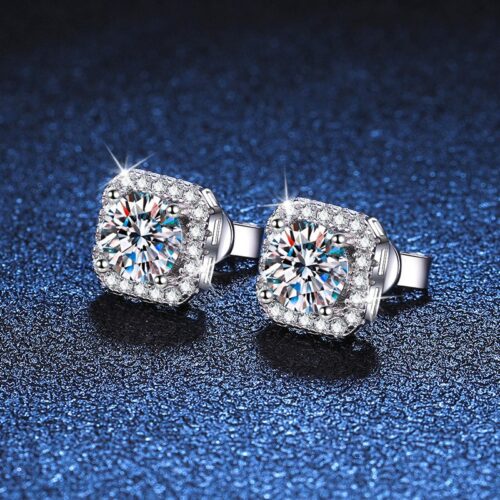 Bông Tai Moissanite Túi Vuông Sang Trọng S925 BTN017 50 Điểm