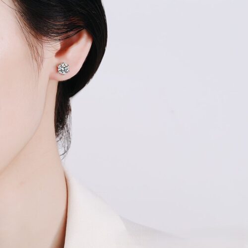 Bông Tai Sáu Móng Bạc S925 Kim Cương Moissanite 2 Carat BTN015