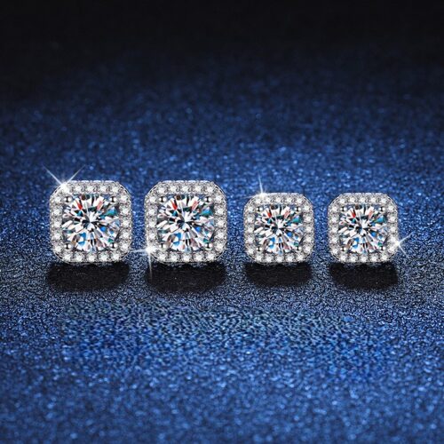 Bông Tai Moissanite Túi Vuông Sang Trọng S925 BTN017 50 Điểm