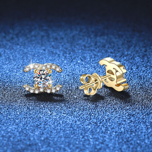 Bông Tai Kim Cương Moissanite Bạc S925 BTN018  Vàng 14k