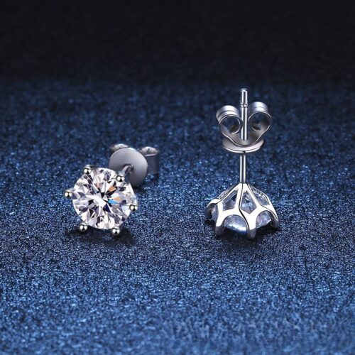 Bông Tai Sáu Móng Bạc S925 Kim Cương Moissanite 2 Carat BTN015