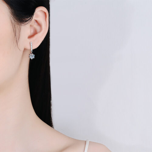 Bông Tai Thời Trang Đính Kim Cương Moissanite 1 Carat Bạc S925 BTN057