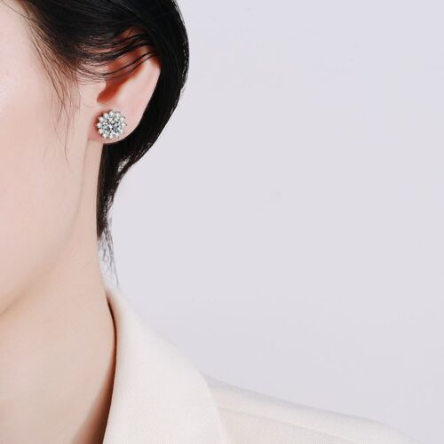 Bông Tai Hoa Hướng Dương Đính Kim Cương Moissanite Bạc S925 BTN040 50 Điểm