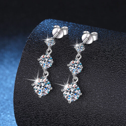 Bông Tai Kiểu Hàn Quốc Đính Kim Cương Moissanite Bạc S925 BTN048