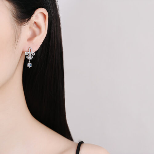 Hoa Tai Bạc Nữ Đính Kim Cương Moissanite Bạc S925 BTN042 Vàng