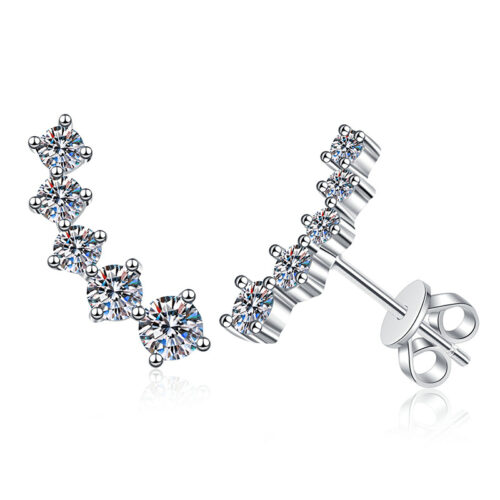 Bông Tai Vòng Cung Đính Kim Cương Moissanite Bạc S925 BTN038