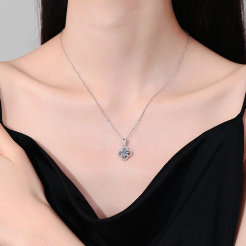 Vòng Cổ Cỏ 4 Lá Kim Cương Moissanite 1 Carat Lấp Lánh Bạc S925 DCN044