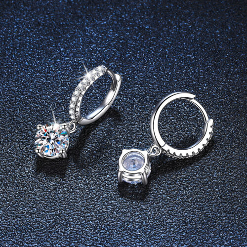 Bông Tai Khảm Kim Cương Moissanite Cao Cấp Bạc S925 BTN030 Mẫu 50 Điểm