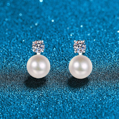 Hoa Tai Ngọc Trai Đính Kim Cương Moissanite Bạc S925 BTN031 30 Điểm