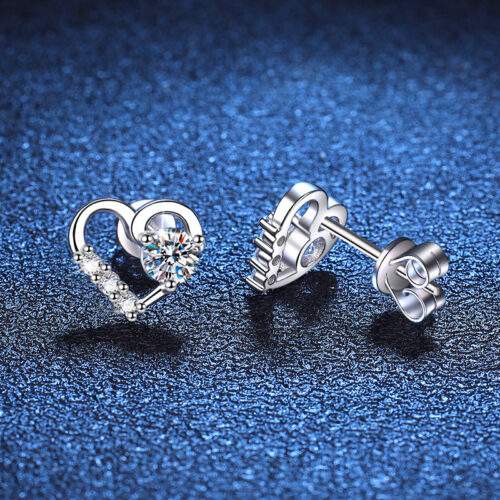 Bông Tai Trái Tim Đính Kim Cương Moissanite Bạc S925 BTN061
