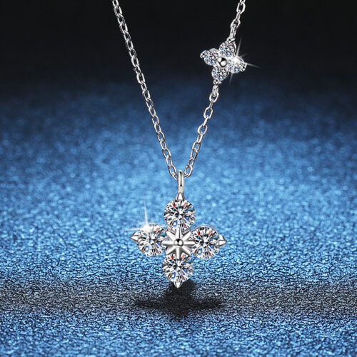 Dây Chuyền Cỏ Bốn Lá Đính Kim Cương Moissanite 1.2 Carat Bạc S925 DCN033 Vàng Trắng