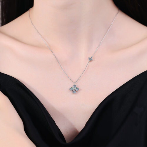 Dây Chuyền Cỏ Bốn Lá Đính Kim Cương Moissanite 1.2 Carat Bạc S925 DCN033 Vàng Trắng