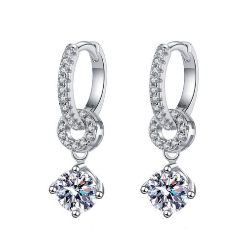Bông Tai Bạc Cao Cấp Đính Kim Cương Moissanite Bạc S925 BTN034
