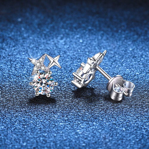 Hoa Tai Ngôi Sao Đính Kim Cương Moissanite Bạc S925 BTN043
